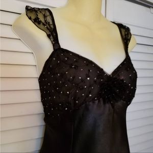 Vintage black dress, sparkles and tie, midi. Size XL